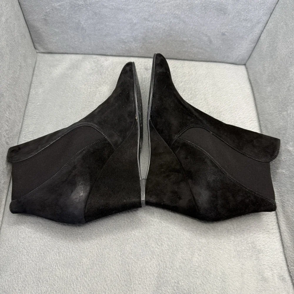 Stuart Weitzman Women's 9 Black Suede Stretch Wedge Ankle Booties Spain